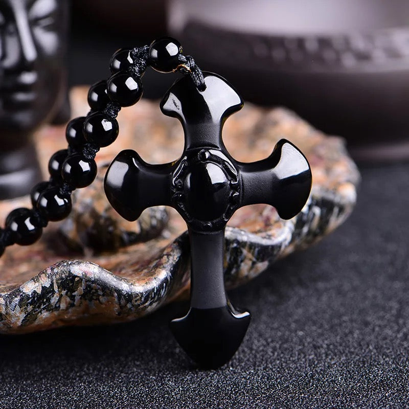 Wholesale natural obsidian Christ Jesus crystal cross natural obsidian carved crystal cross pendant