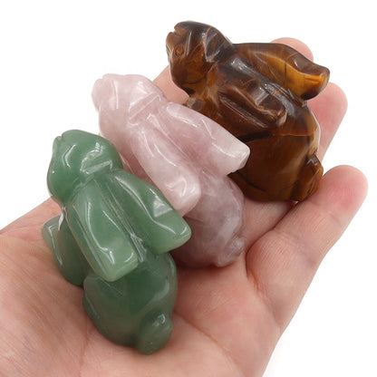 2 Inch Natural Stone Crystals Healing Stone Carved Animal Rabbit Figurines Statue Crystal Carving Crafts For Home Decoration