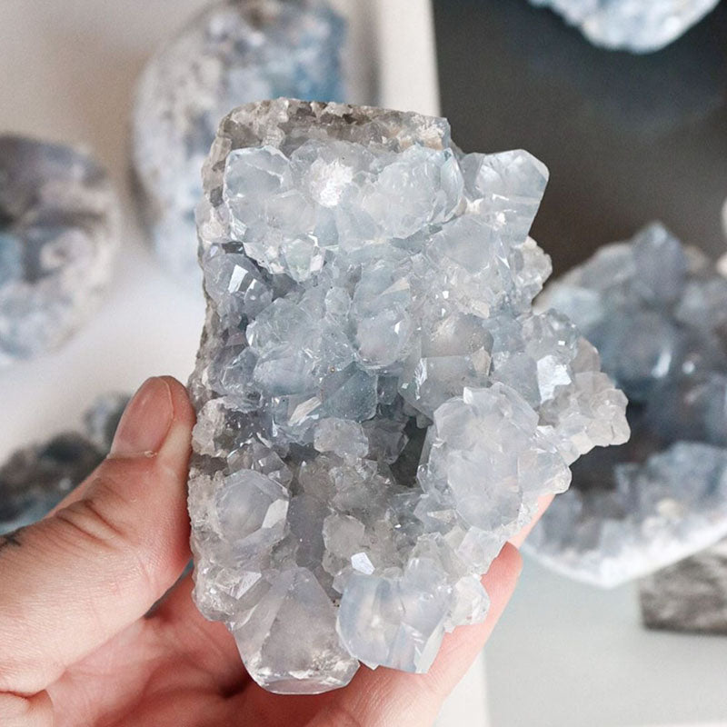 Wholesale High Quality Natural Blue Celestite Cluster Raw Crystal Blue Celestite Geode Druzy