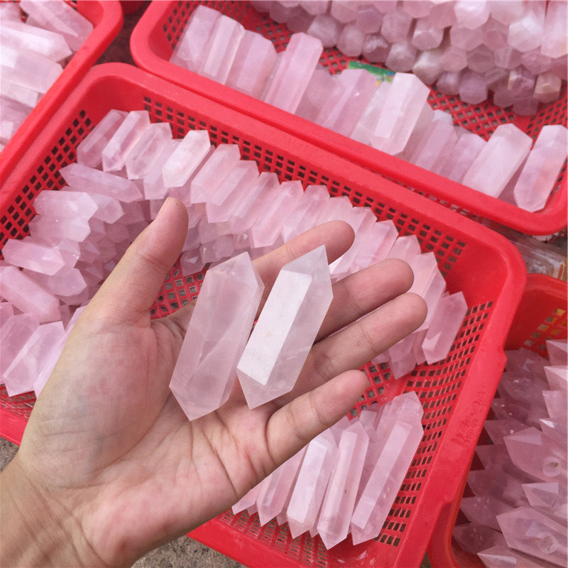 Wholesale natural Rose Quartz crystal points wand and Pink Quartz epidote column