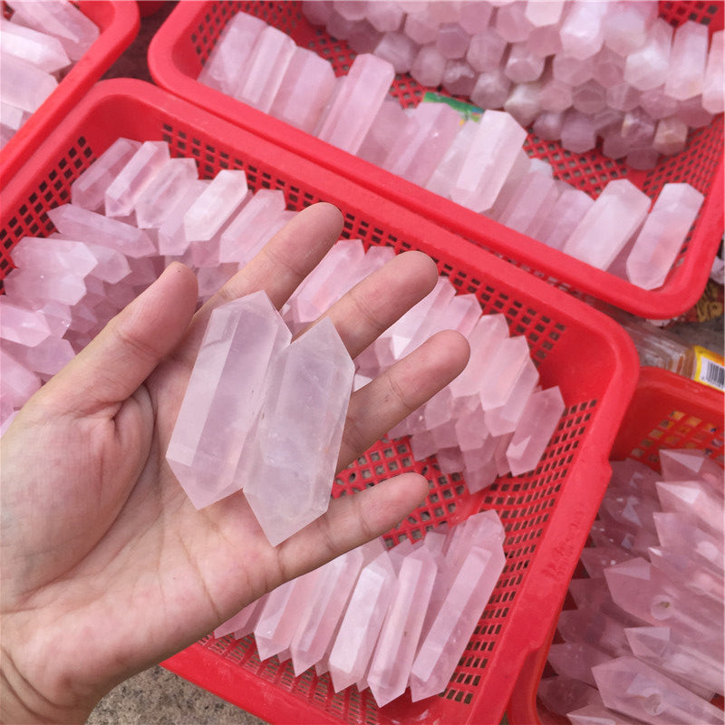 Wholesale natural Rose Quartz crystal points wand and Pink Quartz epidote column