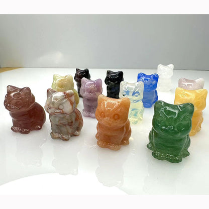 Wholesale Natural Crystal Animal Carving Crystal Cat Statue Figurine Carved Gemstone Crystal Cat for Gift