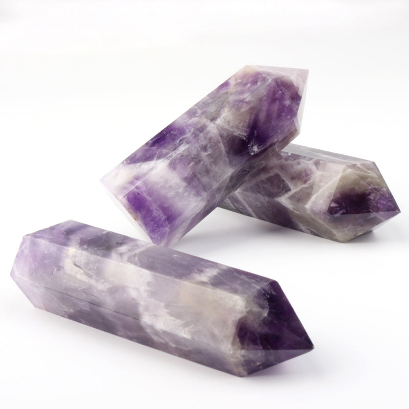 Wholesale natural amethyst quartz wand point, Clear quartz healing point amethyst crystal wand for sale