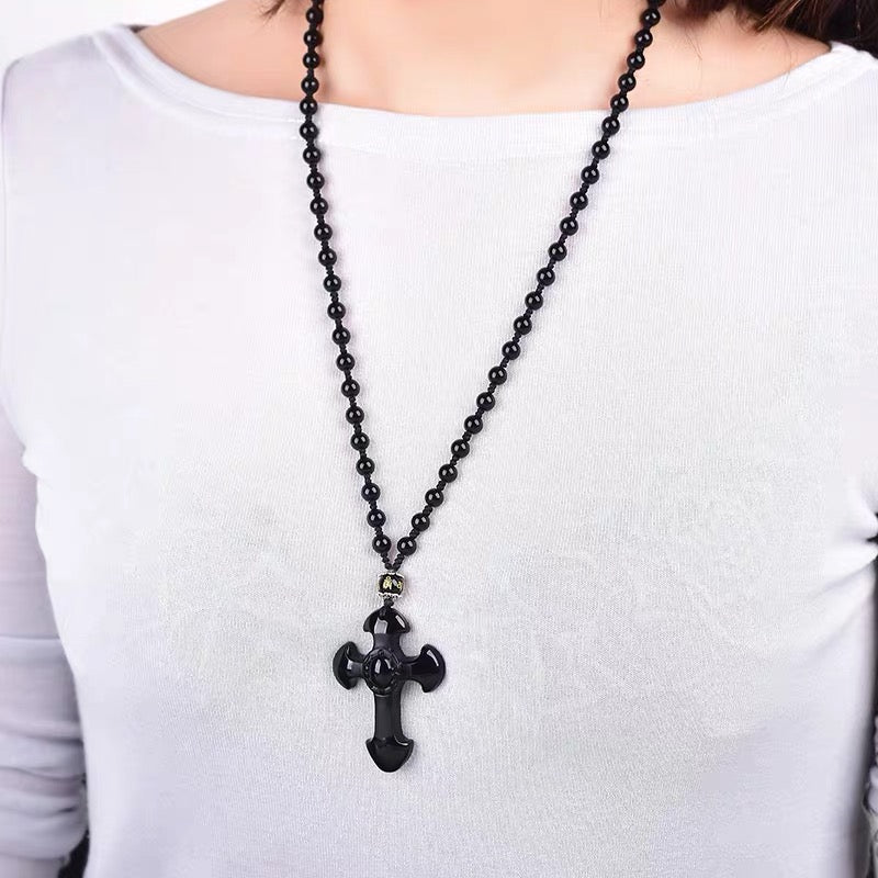 Wholesale natural obsidian Christ Jesus crystal cross natural obsidian carved crystal cross pendant