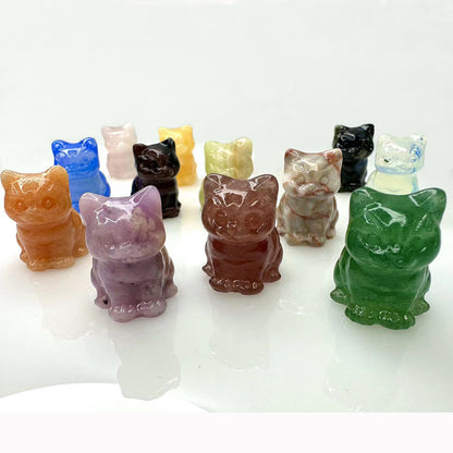 Wholesale Natural Crystal Animal Carving Crystal Cat Statue Figurine Carved Gemstone Crystal Cat for Gift