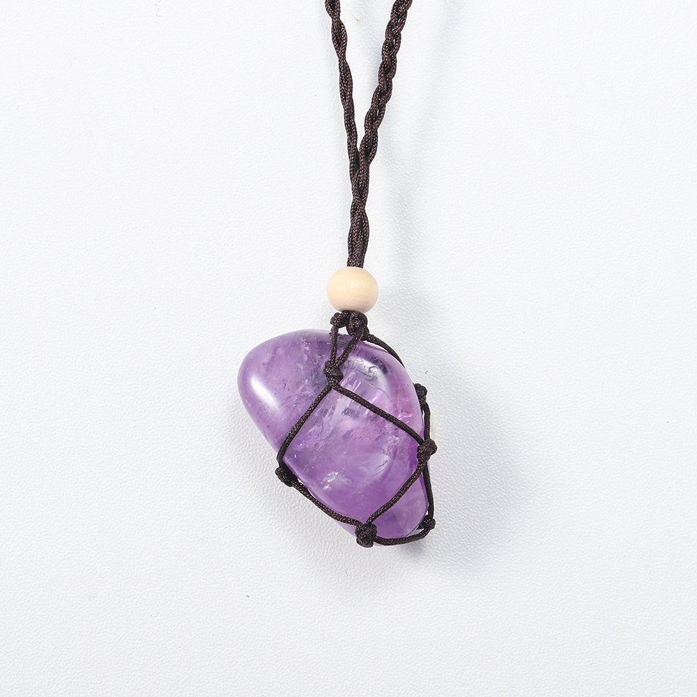 Wholesale quartz natural gem stone crystal tumbled stone pendant wrapped braid pendant necklace