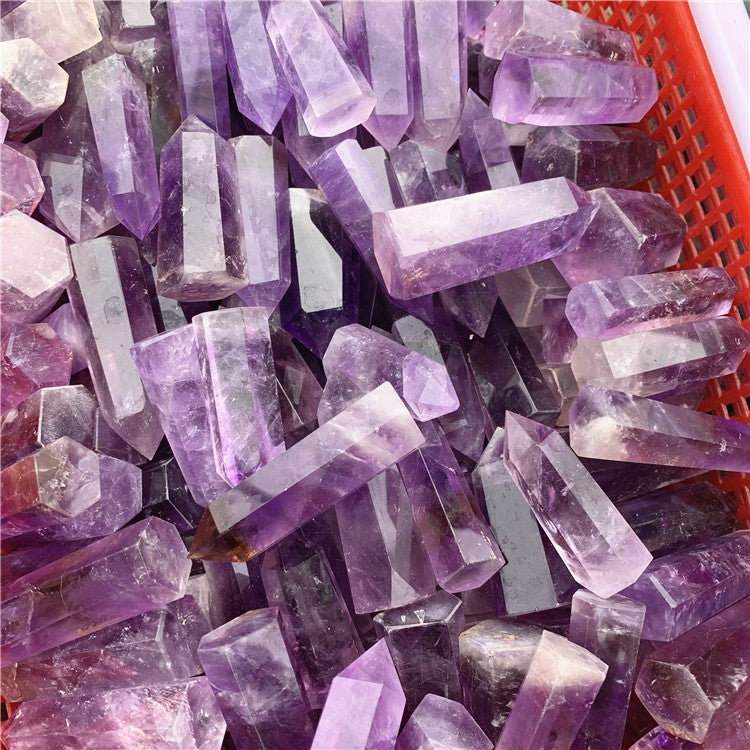 Wholesale natural amethyst quartz wand point, Clear quartz healing point amethyst crystal wand for sale