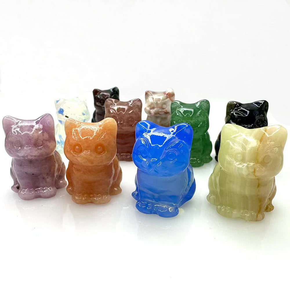 Wholesale Natural Crystal Animal Carving Crystal Cat Statue Figurine Carved Gemstone Crystal Cat for Gift
