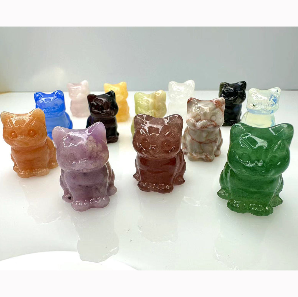 Wholesale Natural Crystal Animal Carving Crystal Cat Statue Figurine Carved Gemstone Crystal Cat for Gift