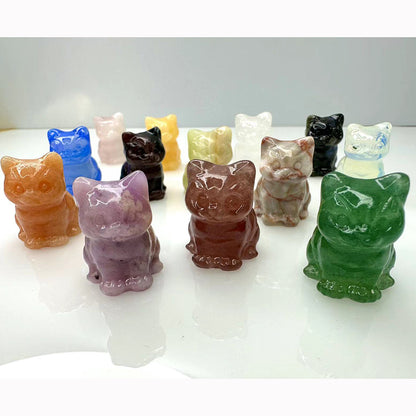 Wholesale Natural Crystal Animal Carving Crystal Cat Statue Figurine Carved Gemstone Crystal Cat for Gift