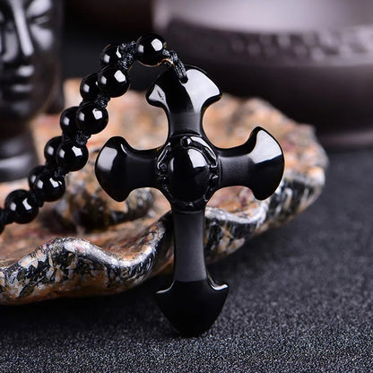 Wholesale natural obsidian Christ Jesus crystal cross natural obsidian carved crystal cross pendant