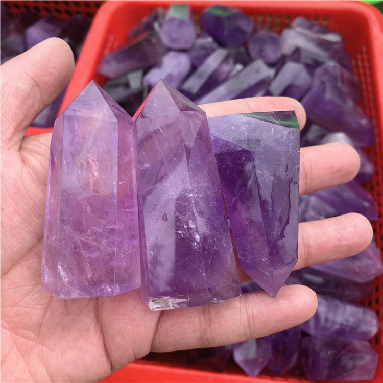 Wholesale natural amethyst quartz wand point, Clear quartz healing point amethyst crystal wand for sale