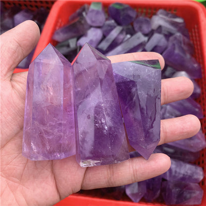 Wholesale natural amethyst quartz wand point, Clear quartz healing point amethyst crystal wand for sale