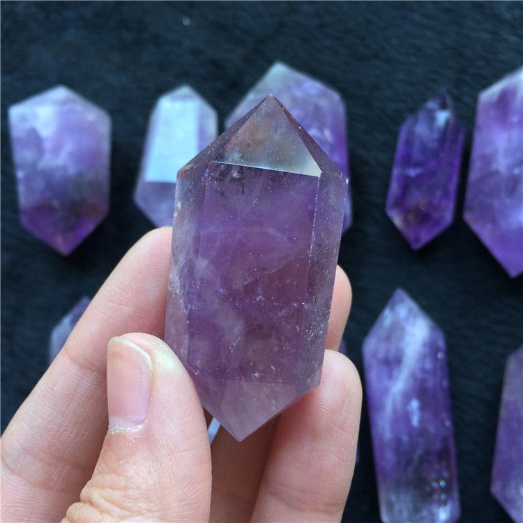Wholesale natural amethyst quartz wand point, Clear quartz healing point amethyst crystal wand for sale