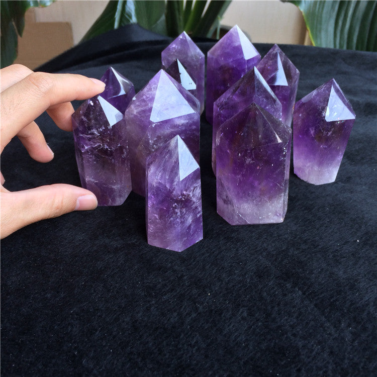 Wholesale natural amethyst quartz wand point, Clear quartz healing point amethyst crystal wand for sale