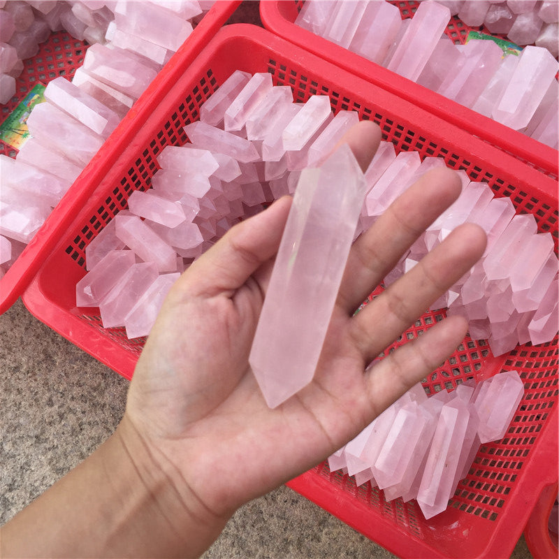 Wholesale natural Rose Quartz crystal points wand and Pink Quartz epidote column