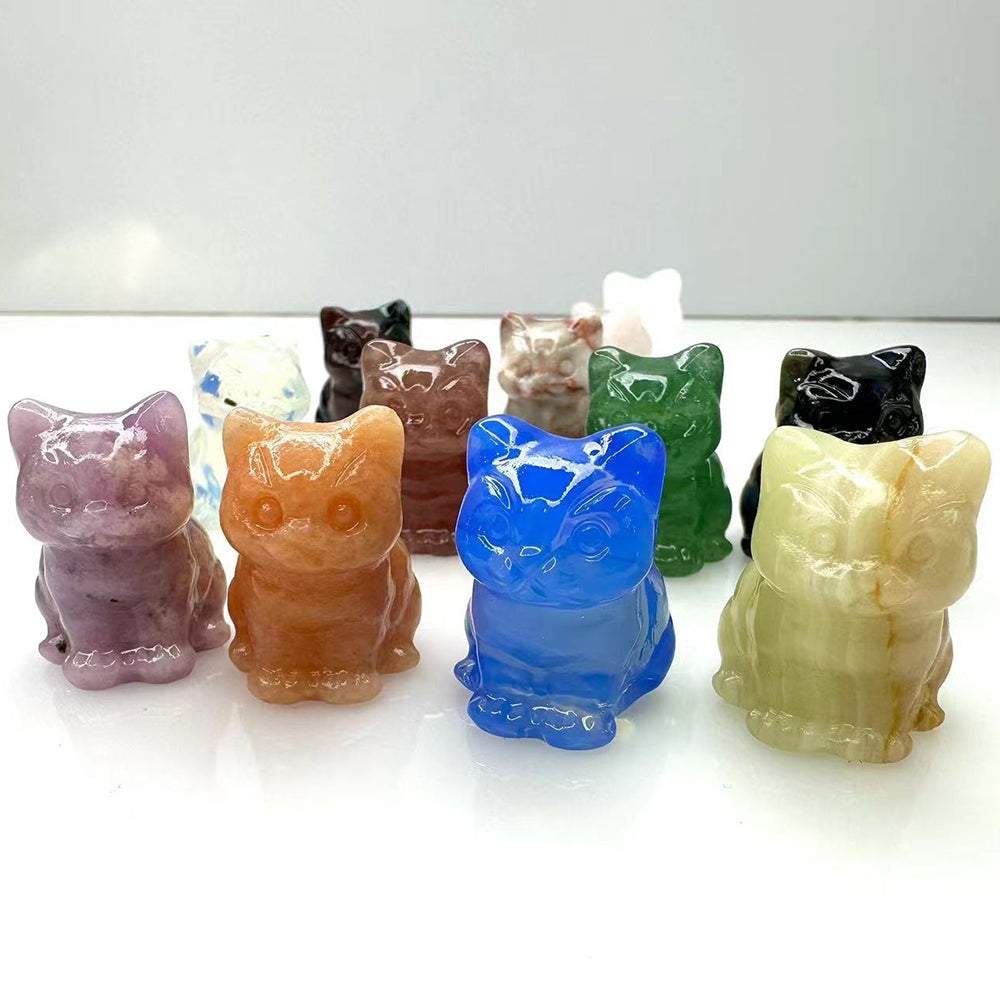 Wholesale Natural Crystal Animal Carving Crystal Cat Statue Figurine Carved Gemstone Crystal Cat for Gift