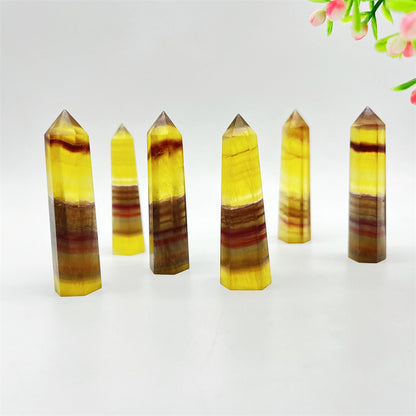 Factory Supply Natural Crystal Yellow Fluorite Column Crystal Stone Single Pointed Hexagonal Prism Domestic Ornaments Spot