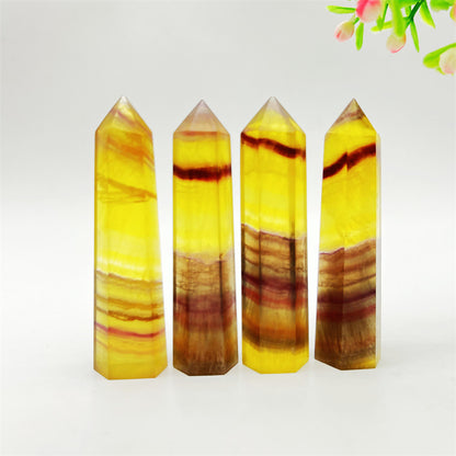 Factory Supply Natural Crystal Yellow Fluorite Column Crystal Stone Single Pointed Hexagonal Prism Domestic Ornaments Spot