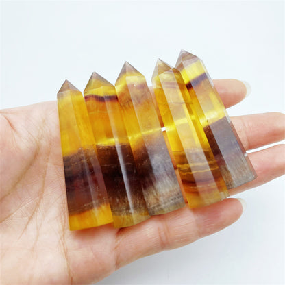 Factory Supply Natural Crystal Yellow Fluorite Column Crystal Stone Single Pointed Hexagonal Prism Domestic Ornaments Spot
